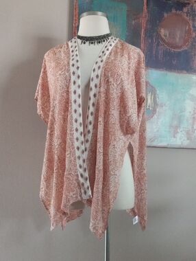 LOFT Outlet Paisley Open-Front Kimono in Rust and Cream Boho Sz XS/S